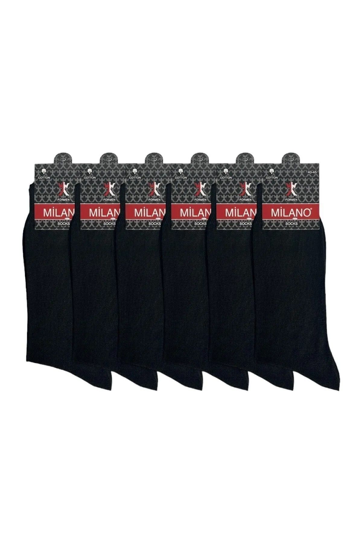 Sockshıon Milano 6  Adet Süper Ekonomik Siyah Renk Erkek Pamuklu Çorap, Uzun Desensiz Pamuklu Çorap
