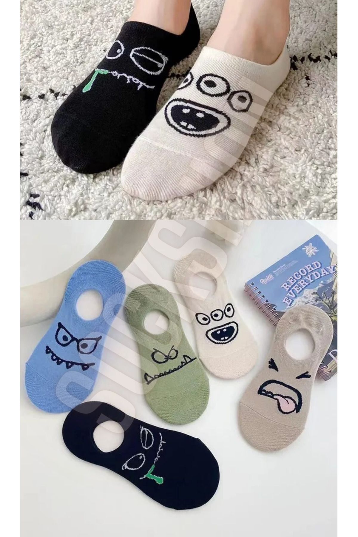 Sneakers Görünmez Karakter Desenli Ultra Hafif ve Terletmeyen 5'li Çorap Seti
