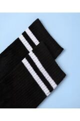Unisex Siyah Beyaz Çizgili Kolej Çorap 6'lı (Pamuk)