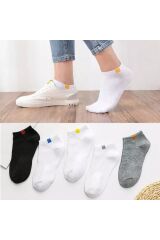 5'li Unisex Lastik Kare Desenli Beyaz Patik Bilek Çorap Seti