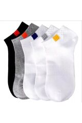 5'li Unisex Lastik Kare Desenli Beyaz Patik Bilek Çorap Seti