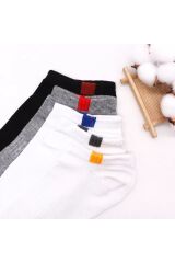 5'li Unisex Lastik Kare Desenli Beyaz Patik Bilek Çorap Seti