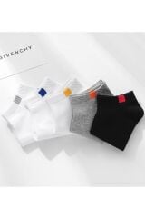 5'li Unisex Lastik Kare Desenli Beyaz Patik Bilek Çorap Seti