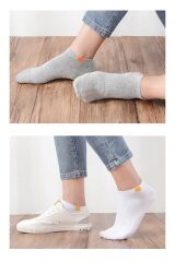 5'li Unisex Lastik Kare Desenli Beyaz Patik Bilek Çorap Seti