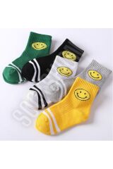 Çocuk Emoji Desenli Çok Renkli Uzun Çorap Seti 5'li Paket