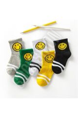Çocuk Emoji Desenli Çok Renkli Uzun Çorap Seti 5'li Paket