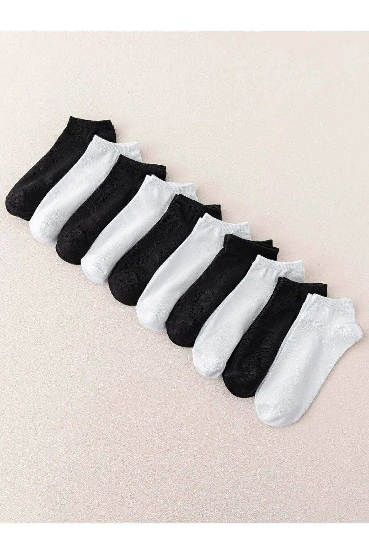 Çorap 10'lu Düz Basic Siyah Beyaz Patik Çorap