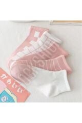 Kadın Pembe Desenli Yarım Konç Kolej Çorap Seti - 5 Çift