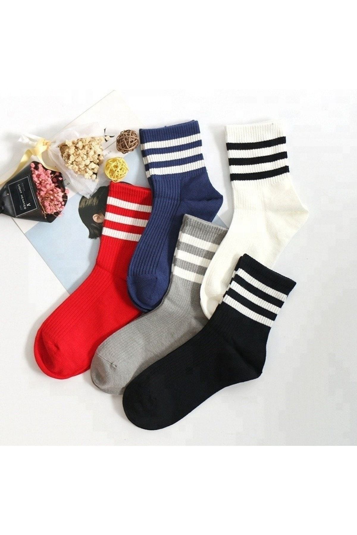 Unisex 5'li Çizgili Tenis Model Çorap - Ekstra Rahat Ve Esnek 5 Çift