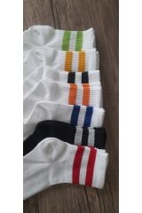 Unisex Beyaz Çizgili Pamuklu Yarım Konç Çorap 7'li Paket Rahat Ve Şık