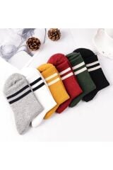 Unisex 6'lı Karışık Renkli Çizgili Tenis Çorabı - Stilinizi Renklendirin - 6 Çift