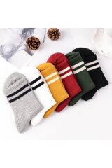 Unisex 5 Çift Karışık Renkli Çizgili Tenis Çorabı - Stilinizi Renklendirin - 6 Çift