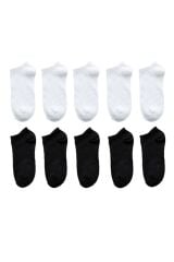 Unisex 10 Çift Koton Ekonomik Siyah + Beyaz Renk Patik