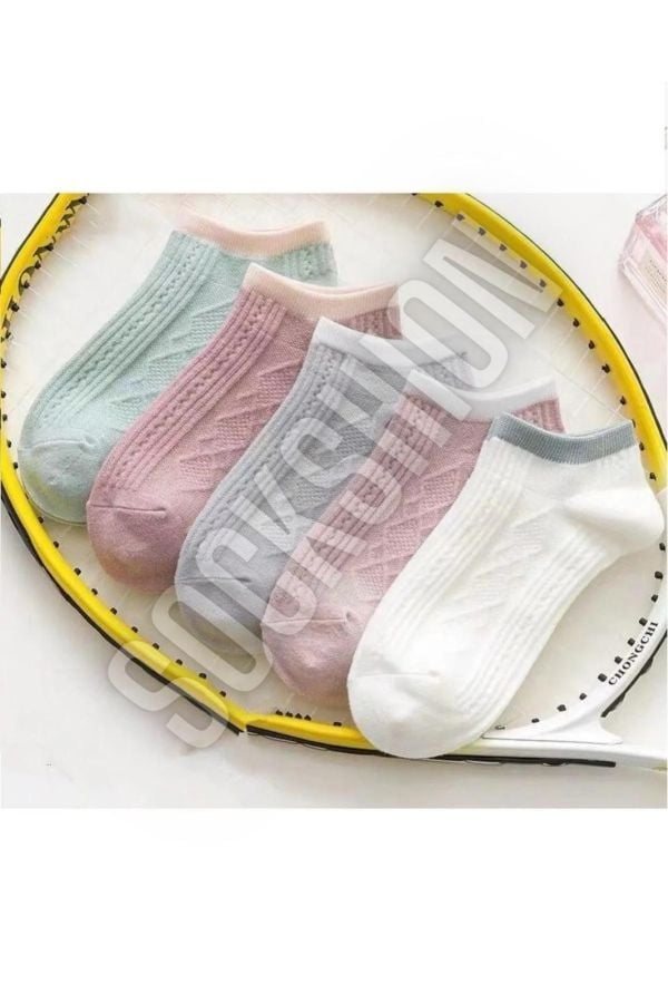 Kadın Ters Örgü Desenli Patik Çorap 5'li - Şık Ve Rahat Özel Tasarım