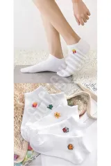 Kadın Beyaz Eğlenceli Desenli Patik Çorap Seti - Tarzınıza Neşe Katın!