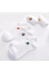 Kadın Beyaz Eğlenceli Desenli Patik Çorap Seti - Tarzınıza Neşe Katın!