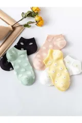 Kadın Renkli Papatya Desenli Patik Çorap Seti - Şık Ve Rahat Ayaklar Için Patik Çorap