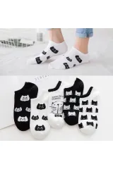 Kadın Renkli Kedi Desenli Ultra Soft Lastikli Çorap Seti -  5 Çift
