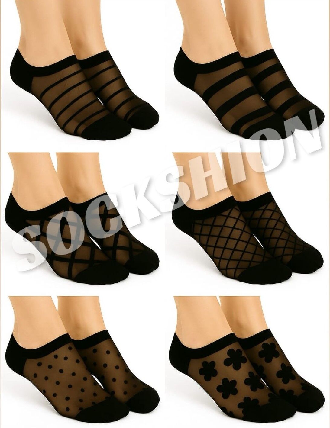 Kadın Desenli 6'lı Tül Patik Çorap